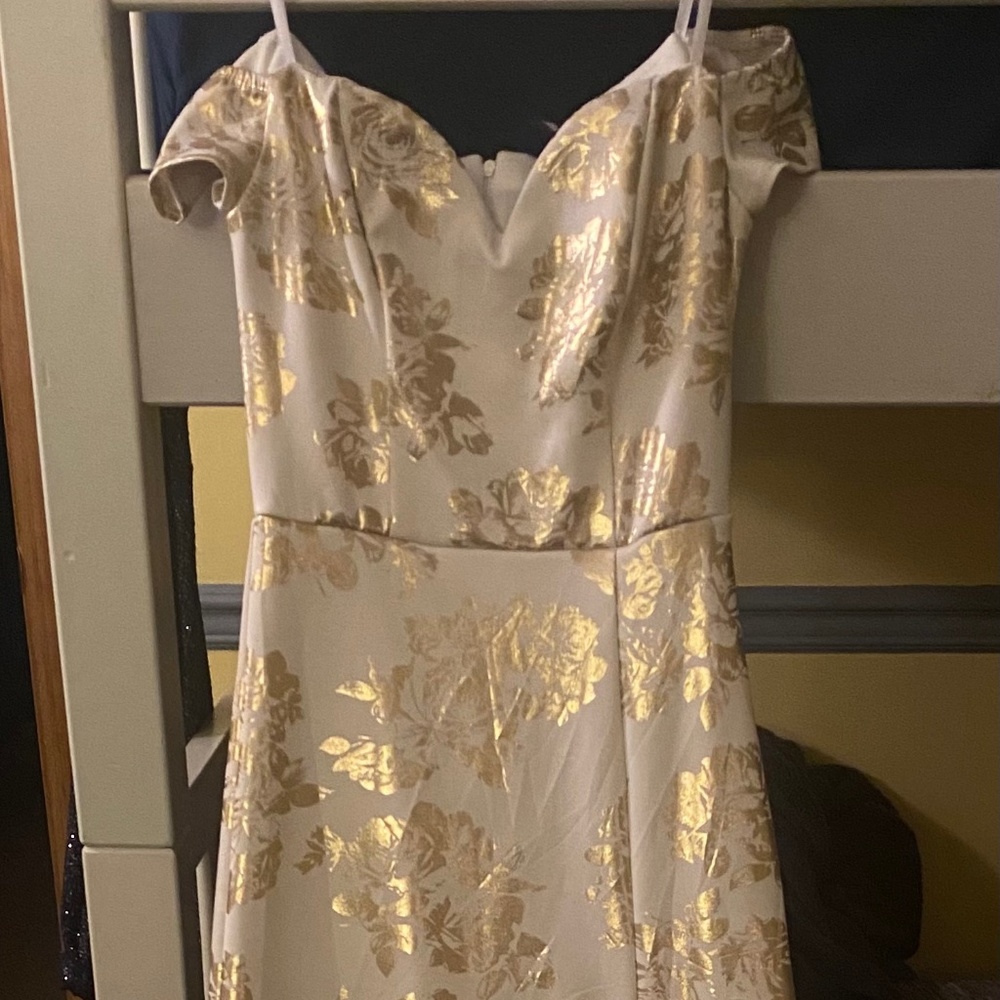 Windsor White and Gold Prom Dress